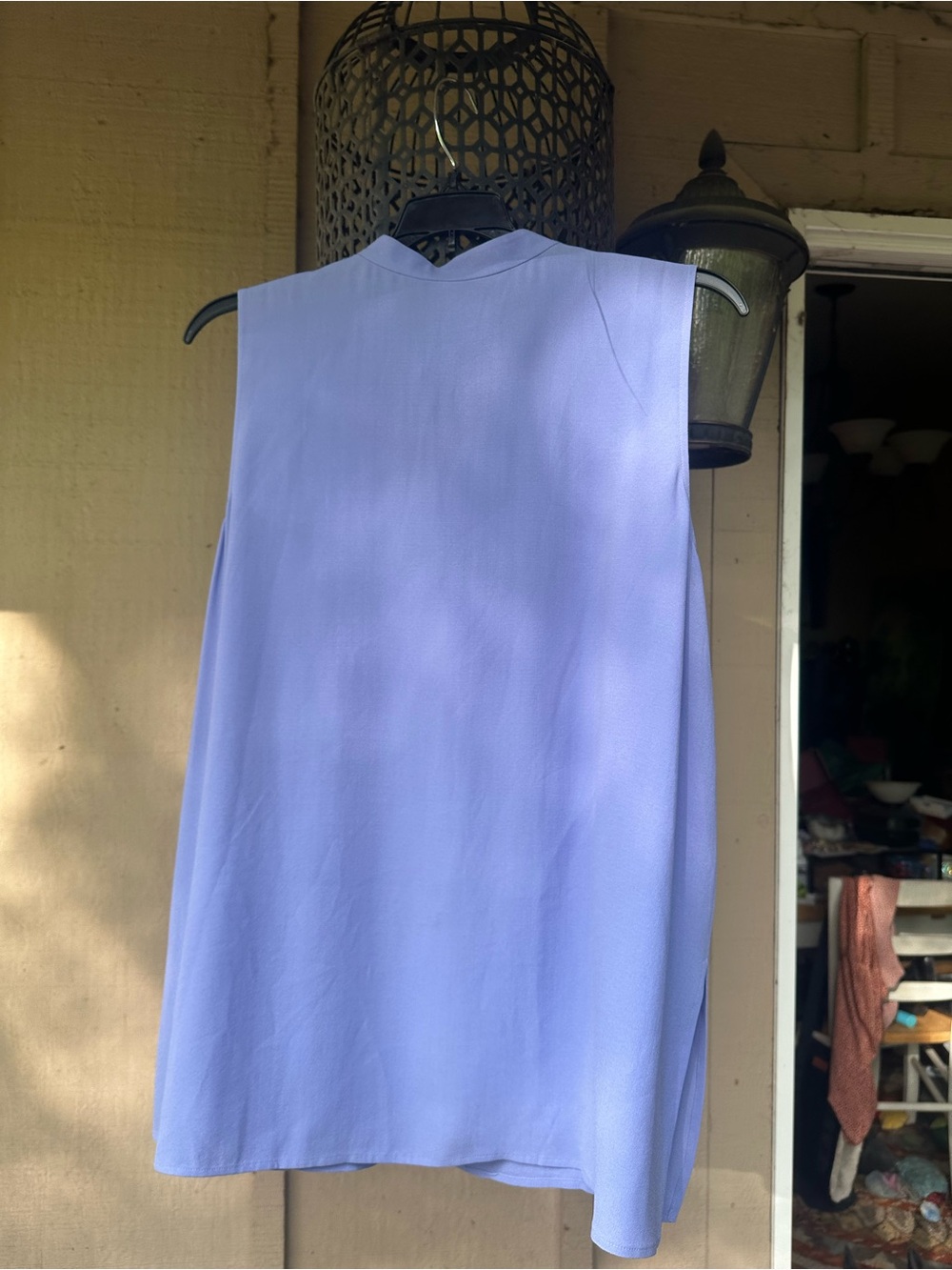 Eileen Fisher Silk Georgette Crepe Sleeveless Shirt in Periwinkle Blue - Picture 5 of 7
